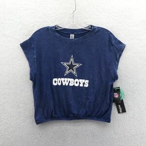 Certo Shirt‎ Womens Medium Dallas Cowboys Blue Mineral Wash Cropped Elastic Hem